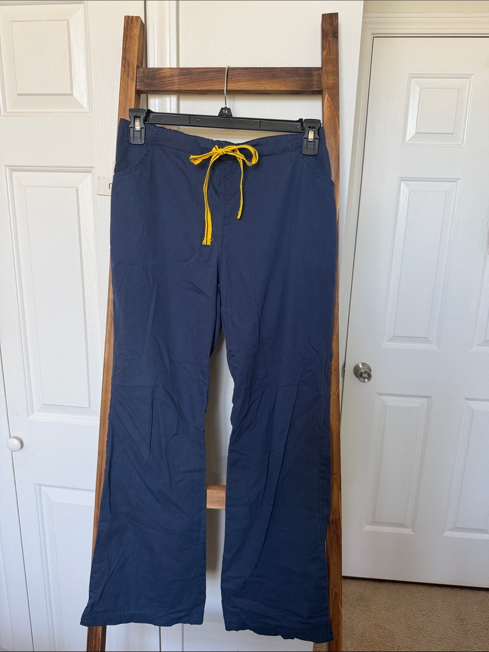 2 pair Wink Scrub Pants- Navy with Yellow Drawstring. Multiple pockets - Picture 2 of 9